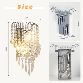 Goeco Crystal Wall Sconces, 11.8x7 Inch Chrome Wall Sconce Luxury Crystal Drops Shade Wall Light, E12*2 Socket Modern Indoor Wall Lights for Bedroom, Corridor, Living Room, Bedside, Bathroom