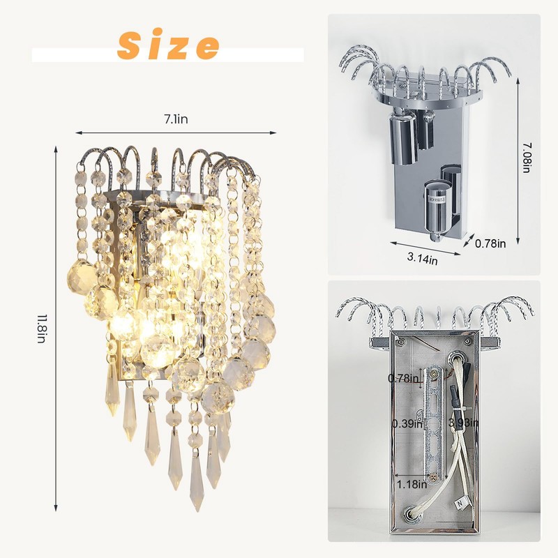 Goeco Crystal Wall Sconces, 11.8x7 Inch Chrome Wall Sconce Luxury