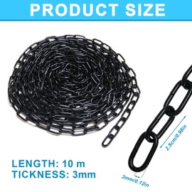 10 m Steel Chain Made of Carbon Steel, 3 mm Black Steel Chain, Link Chain, Sold by the Metre, Long Link Load Bearing, Metal Chain, for Dog Chain, Lamp Chain, Barrier Chain, Swing Chain, Hanging Chair