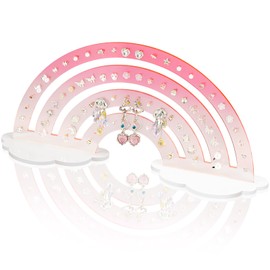 NiHome Gradient Color Acrylic Rainbow Earring Holder for Home, Office, Vanity, Lightweight Layered Display with 74 Holes for Up to 37 Pairs, Durable Fading and Deformation Resistant (Pink Gradient)