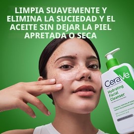 CeraVe Limpiador facial hidratante, lavado facial hidratante para piel seca, ácido hialurónico + ceramidas + glicerina, limpiador hidratante para piel