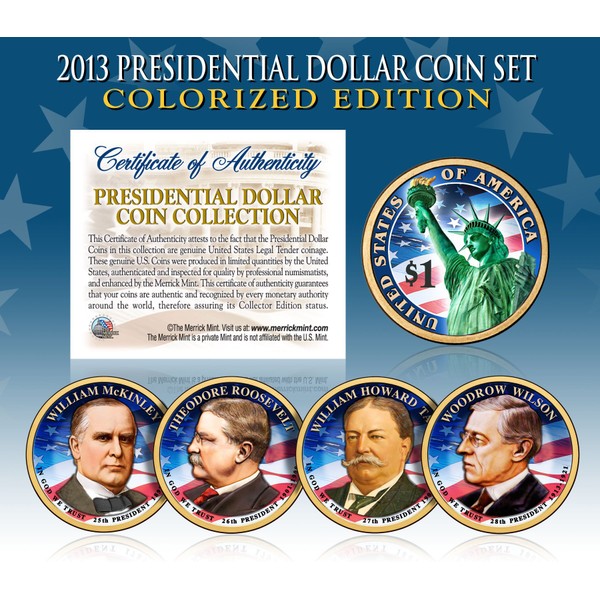 2013 Presidential $1 Dollar COLORIZED President 4-Coin Complete Set w/Capsules