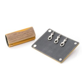 [VARCO REAL WOOD] Key cover, Men's and Women's, Genuine Leather, Natural Wood, Leather, Made in Japan, mustard/grey