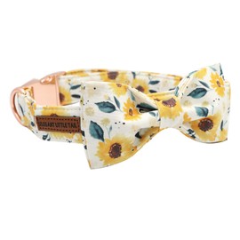 Elegant little tail Sunflower Pattern Dog Collar, Girls Dog Collar with Bowknot Adjustable Soft Bow Tie Dog Collars for X-Small Dogs