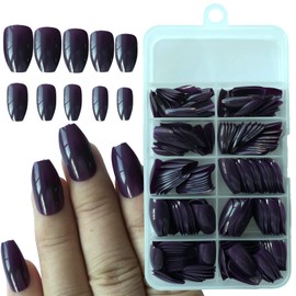 LuckForver 240pc Press on Nails Short Coffin Fake Nails Full Cover Glossy Colored French False Tips Artificial Fingenrails with Sticky Tabs for Kids Women Teen Girls (Violet)