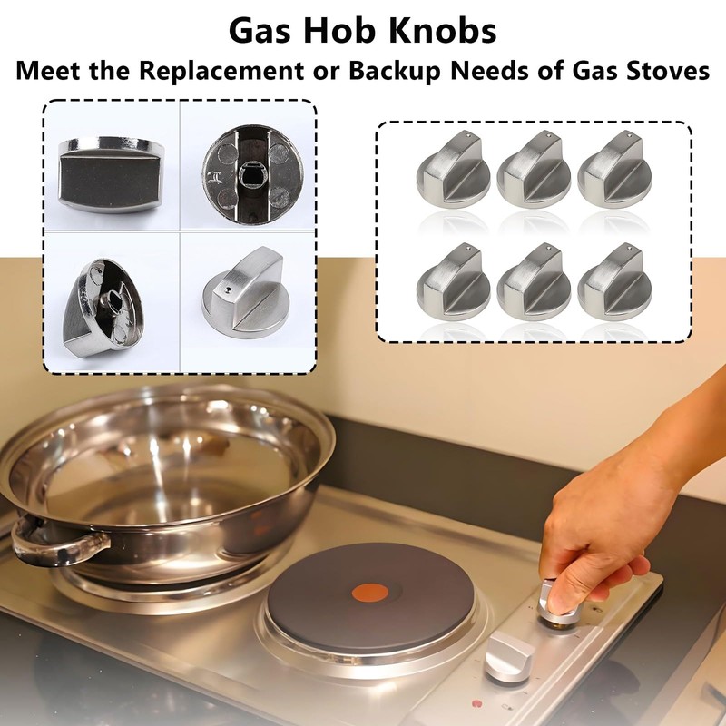6 Pcs Cooker knobs Gas Stove Knob 6MM Universal Cooker