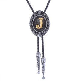 HUABOLA CALYN Vintage Bolo tie for Men Western Cowboy Native American Initial Letter ABCDJMR to Z Costume Bolo ties for Women (J)