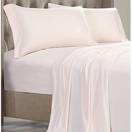 Posh Home Jersey Knit Ultra Soft Lightweight Cotton T-Shirt Comfortable Breathable Cooling Cozy Unisex All-Season Bed Sheet Set Easy Care (King, Blush)