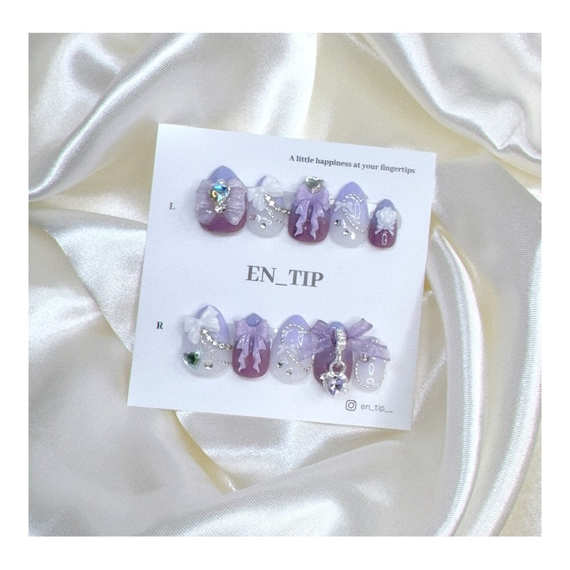 Lavender Heart Beam Handmade Nail Tips - Short Almond /