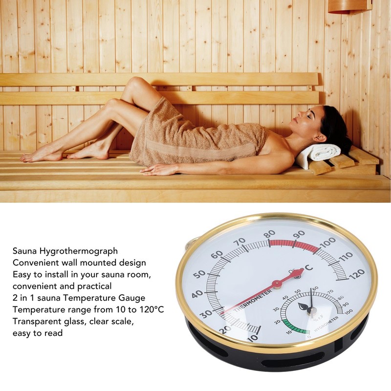 Sauna Thermo-Hygrometer, 2 in 1 Temperature Humidity Meter 10 To