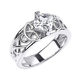 Sterling Silver Celtic Knot Princess Cut CZ Engagement Ring(Size 11)
