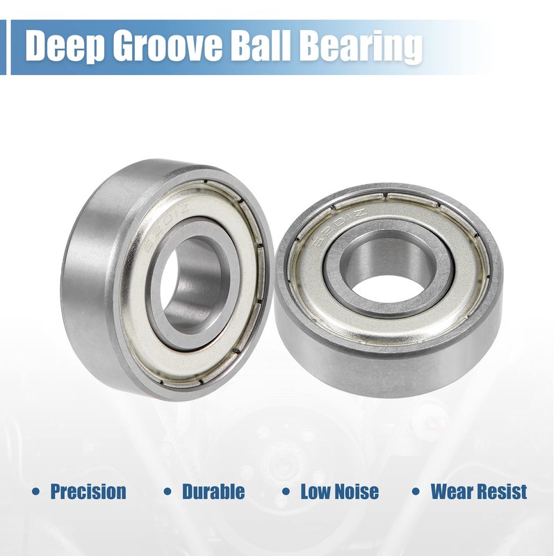 sourcing map 2 Pcs 6201ZZ Deep Groove Ball Bearing 12x32x10mm