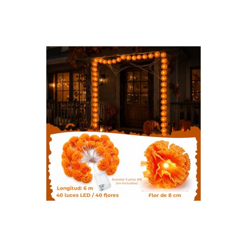 Guirnalda de Cempasúchil LED, 4.5 Metros, 30 Luces, 30 Flores