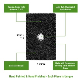 Waterwood Solid Brass Large Hammered Plate Doorbell in Black - Wired & Illuminated Push Button from Environmentally Friendly Recycled Material