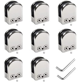 LATERN 8Pcs Glass Clamps, Stainless Steel Glass Bracket Polished Flat Back Round Glass Clip for 8mm - 10mm Glass Balustrade Staircase Handrail with 2Pcs Hexagon Driver
