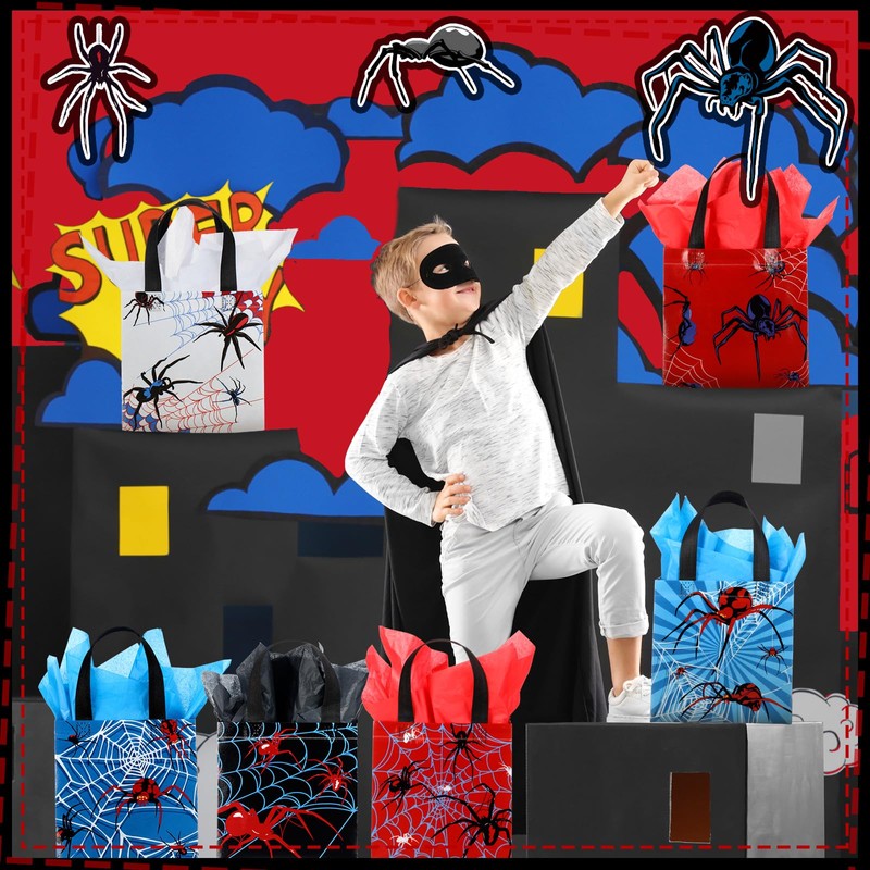 GliCraft 24 Pcs Spider Gift Bags with Tissue Paper Reusable