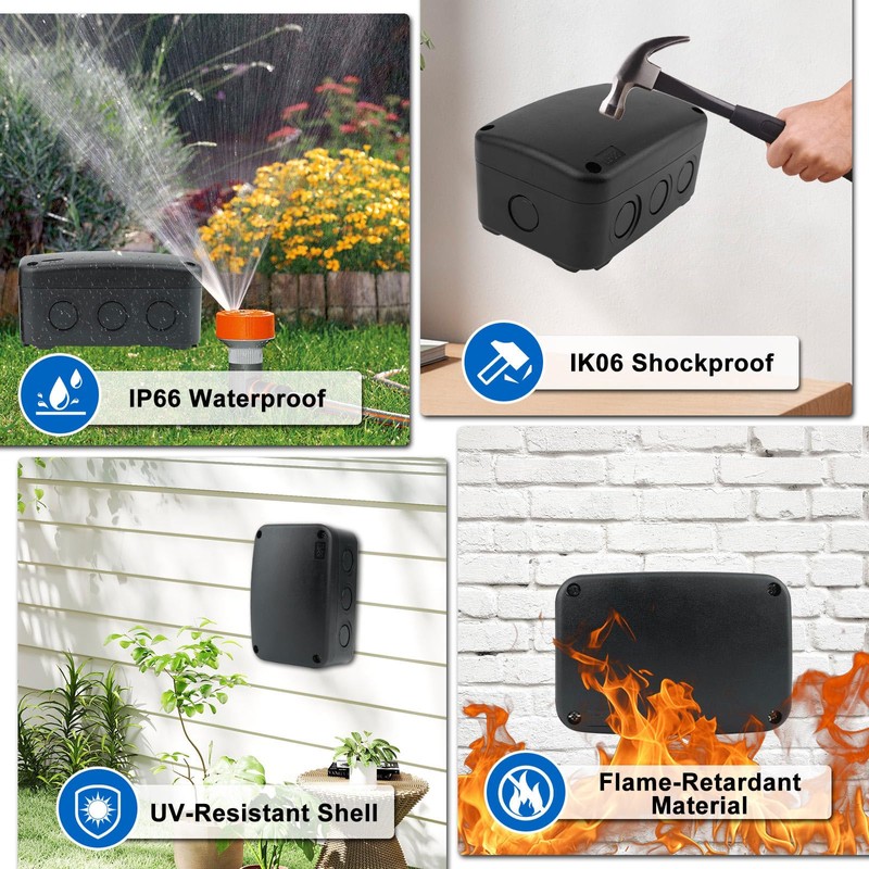 NineLeaf Black IP66 Waterproof Outdoor Junction Box, 4.9"x3.3"x2.3" PVC/ABS Weatherproof