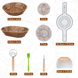 FIVAVA Gärkörbchen 24cm Gärkorb Oval und 23 cm Gärkorb Brot, Sauerteig Starter Set und Brot Backen Zubehör, Gärkorb Set für Professionelle Bäcker und Backbegeisterte