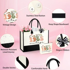 60th Birthday Gifts for Women Her 1965 Birthday Gift for Women 60 Year Old Birthdays Gifts for Her Grandma Mom Wife Aunt Sister Friend Tote Bag Makeup Bag