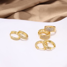 Krstudent 3 Pairs Gold Hoop Earrings Pack 18K Gold Plated Small Hypoallergenic Hoop Huggie Earrings Set for Women Girls