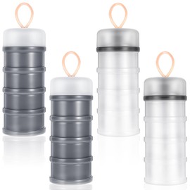 COMNICO 4PCS Protein Powder Container with Funnels Stand, 4 Stackable Non-Spill Protein Powder Dispenser On the Go Portable Leakproof Snack Storage Container for Travel Workout Fitness (Gray + White)