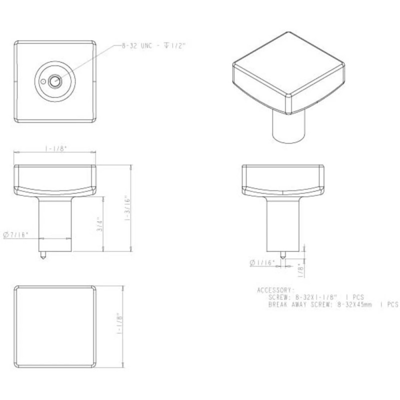 Jeffrey Alexander Brushed Pewter Kitchen Cabinet Square Knob Bathroom Pull