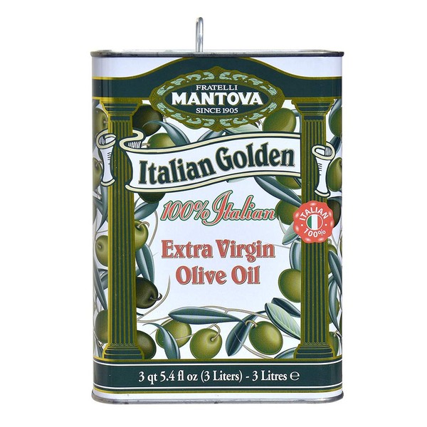 Mantova Golden Italian Extra Virgin Olive Oil, 102 oz. Tin (Pack of 2) - Healthy EVOO - Perfect for Salads and Dressings