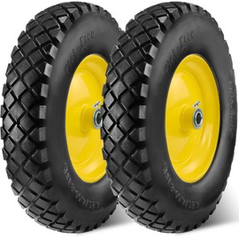 MaxAuto Wheelbarrow Tire 4.80 4.00-8 Flat-Free Tire and Wheel 16 Inch Solid Tire w/Grease Fitting, 3" Centered Hub, 3/4" Bearings, 4.80 4.00-8 Tire for Hand Truck, Trolley, Garden Cart, Wagons, Yellow