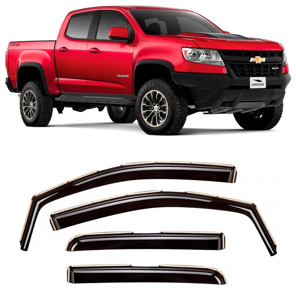 Voron Glass in-Channel Extra Durable Rain Guards for Trucks Chevrolet (Chevy) Colorado/GMC Canyon 2015-2022 Crew Cab, Window Deflectors, Vent Window Visors, 4 Pieces - 220184