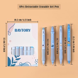 BAYTORY Retractable Erasable Gel Pens, 8Pcs Black & Blue Ink Pens, 0.5mm Fine Point, Cute Erasable Pen for Planners and Crossword Puzzles (Blue)