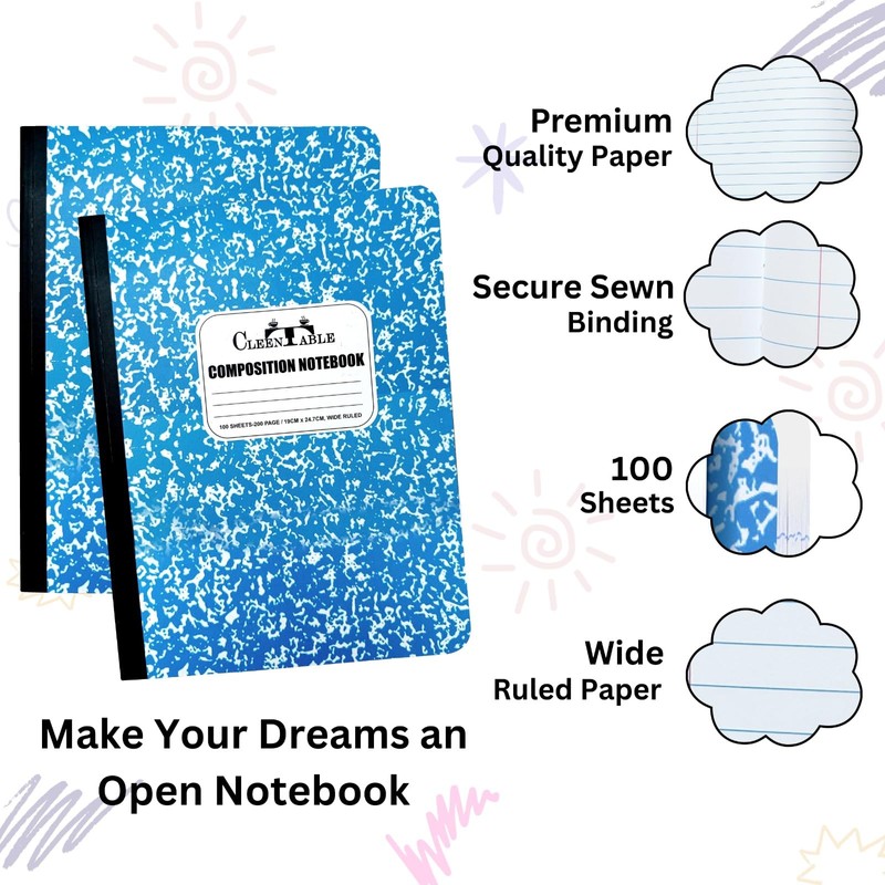 CLEENTABLE Composition Notebook 5 Pack, College Ruled Paper, Notebooks for
