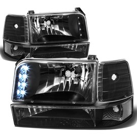 DNA MOTORING HL-OH-F15092-6P-LED-BK-CL1 Black Clear Headlights Compatible with 92-96 Bronco F150 F250 F350