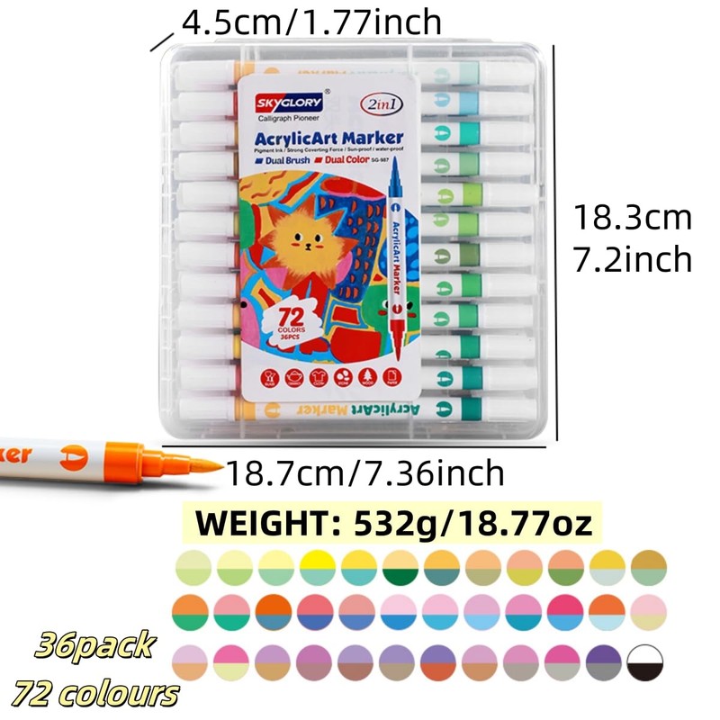 SKYGLORY Dual Colour Brush Tip Acrylic Marker Set, Art Marker