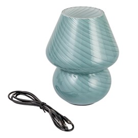 Bloomingville Hand-Blown Art Glass LED Rechargeable Table Lamp with Touch Switch and USB Cord, Blue