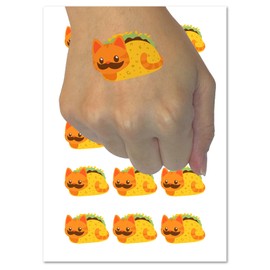 Taco Cat with Moustache Temporary Tattoo Water Resistant Fake Body Art Set Collection - 15 2" Tattoos (1 Sheet)