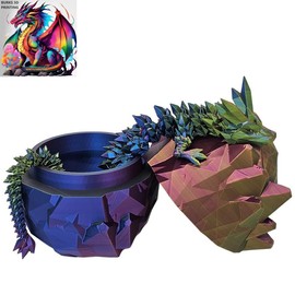 XXL Transition Crystal Dragon with Matching Eggs, Almost 30 Inches, 3D Printed Desk Fidget, Fully Articulated Dragon, Sensory Gift Idea for Men or Women:_Blue Purple Green_Dragon with Egg