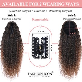 Drawstring Ponytail 18 Inch Curly Ponytail Feeling Black Ponytail Extension Water Wave Short Hair Extensions Ponytail With Claw Clip In Ponytail Hair Extension
