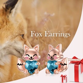 LONAGO Fox Earrings 925 Sterling Silver Cute Fox Holds Heart Stud Earrings Jewellery for Women, Sterling Silver, Cubic Zirconia