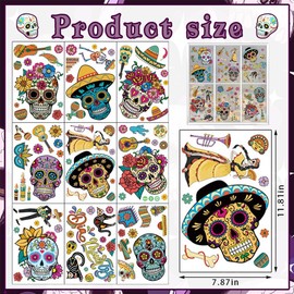 Glodecart 9PCS Day of The Dead Window Clings Decals for Glass Windows Removable, Double-Side Sugar Skull Dia de Los Muertos Window Sticker for Mexican Supplies Party Decoration Accessories