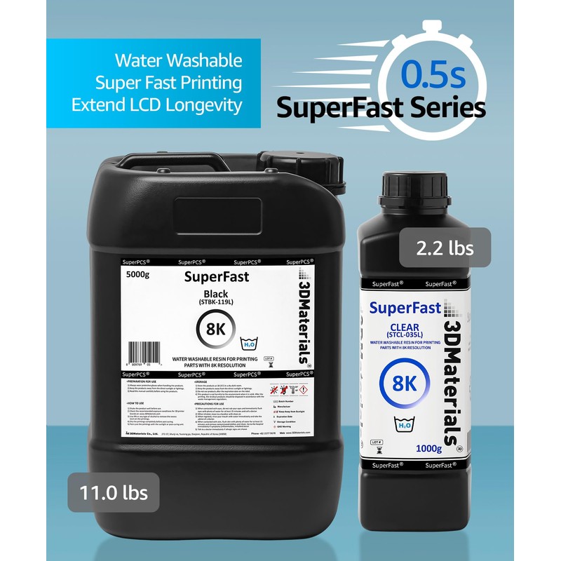 8K 22um Resolution SuperFast Water Washable Resin, 0.5 Sec. (50um),