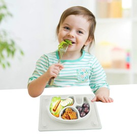 Placas de succión de silicona para bebés – Placas antideslizantes para bebés, niños y niños – Platos de bebé con ventosas se adapta a la mayoría de bandejas de tronas – Gris