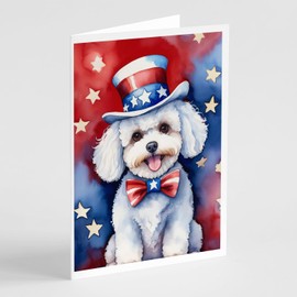 Caroline's Treasures Bichon Frise Patriotic American Greeting Cards Pack of 8 Blank Cards with Envelopes Whimsical A7 Size 5x7 Blank Note Cards