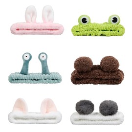 AIBFRID 6 diademas con orejas de animal para spa, diadema para lavado facial, linda diadema de maquillaje, diadema de gato peluda, accesorios suaves para el cuidado de la piel para mujeres y niñas.