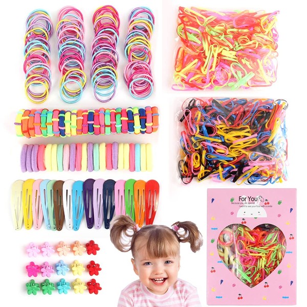 780 Piece Girls Hair Accessories Set, Baby Hair Bobbles Set, Hair Clips, Mini Hair Clip, Hair Ropes, Hair Bands, Pink Gift Box for Girls Baby Children