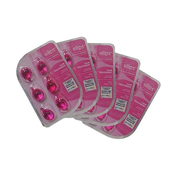 ellips Hair Vitamin Treatment for Damaged Hair, 0.04 fl oz (1 ml) x 6 Capsules, Sheet Type, Set of 5, Pink