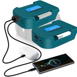 2 Pack USB Charger Adapterfor Makita 18V Battery,Battery Holders,Belt Clip Connector,with USB-A&USB-C 2.1A Fast Charge Ports Power Wheel Adapter