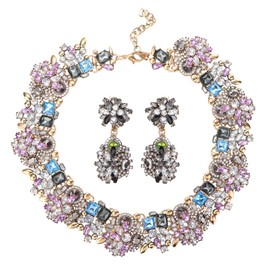 Drperfect Bib Statement Necklace for Women Chunky Choker Necklace and Earrings Set Rhinestone Vintage Fashion Necklace Costume Jewelry