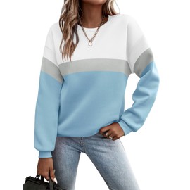 TICTICMIMI Women's Long Sleeve Tops Casual Color Block/Solid Cute Crewneck Sweatshirts Pullover Fall Shirts A- Blue