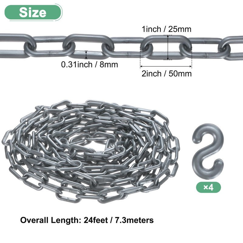 M METERXITY Plastic Barriers Chain, 24Ft Length Gray Plastic Waterproof