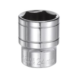 sourcing map 6-Point Socket 1/2" Drive 24mm Metric 1.6" Length 45# Steel Shallow Sockets Full Polishing Short Chrome Sockets for Car Repair Mechanical Maintenance Home Use